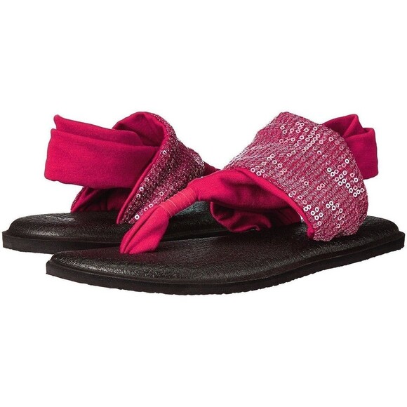 Sanuk Women's Yoga Two Way Stretch Knit Sling Sequins Scarlet Sandals 6 - Picture 1 of 9